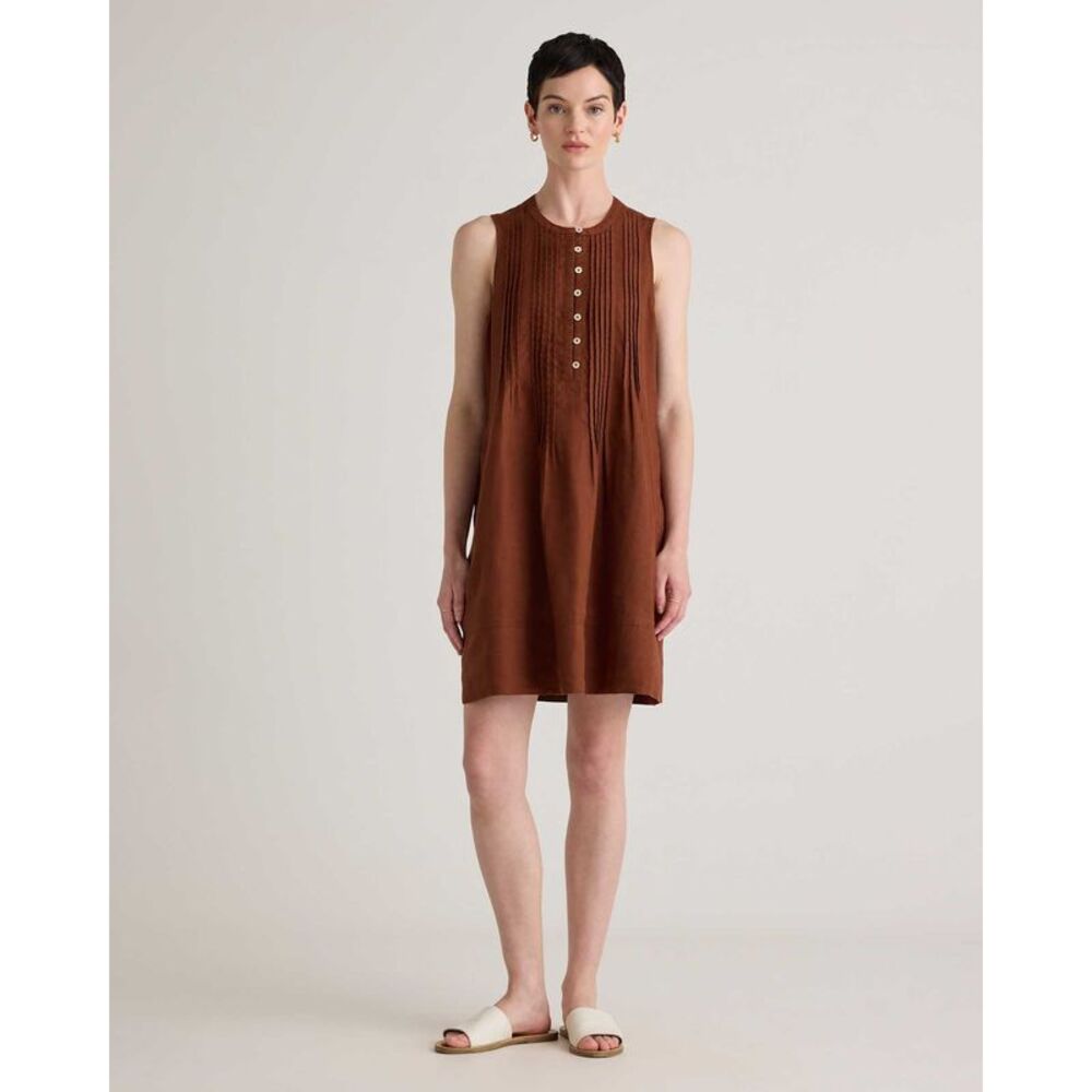 Quince Women's 100% European Linen Sleeveless Swing Chocolate Brown XL